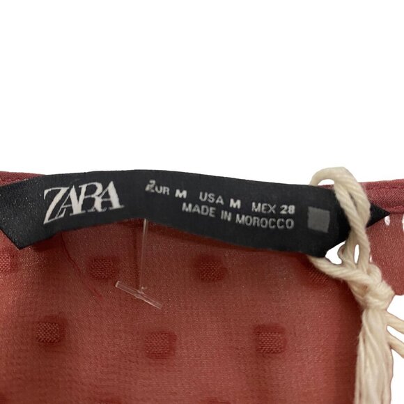 ZARA Rose Clip Dot Romper Dress women's M coquette ruffled tie flirty plunge - Picture 10 of 13